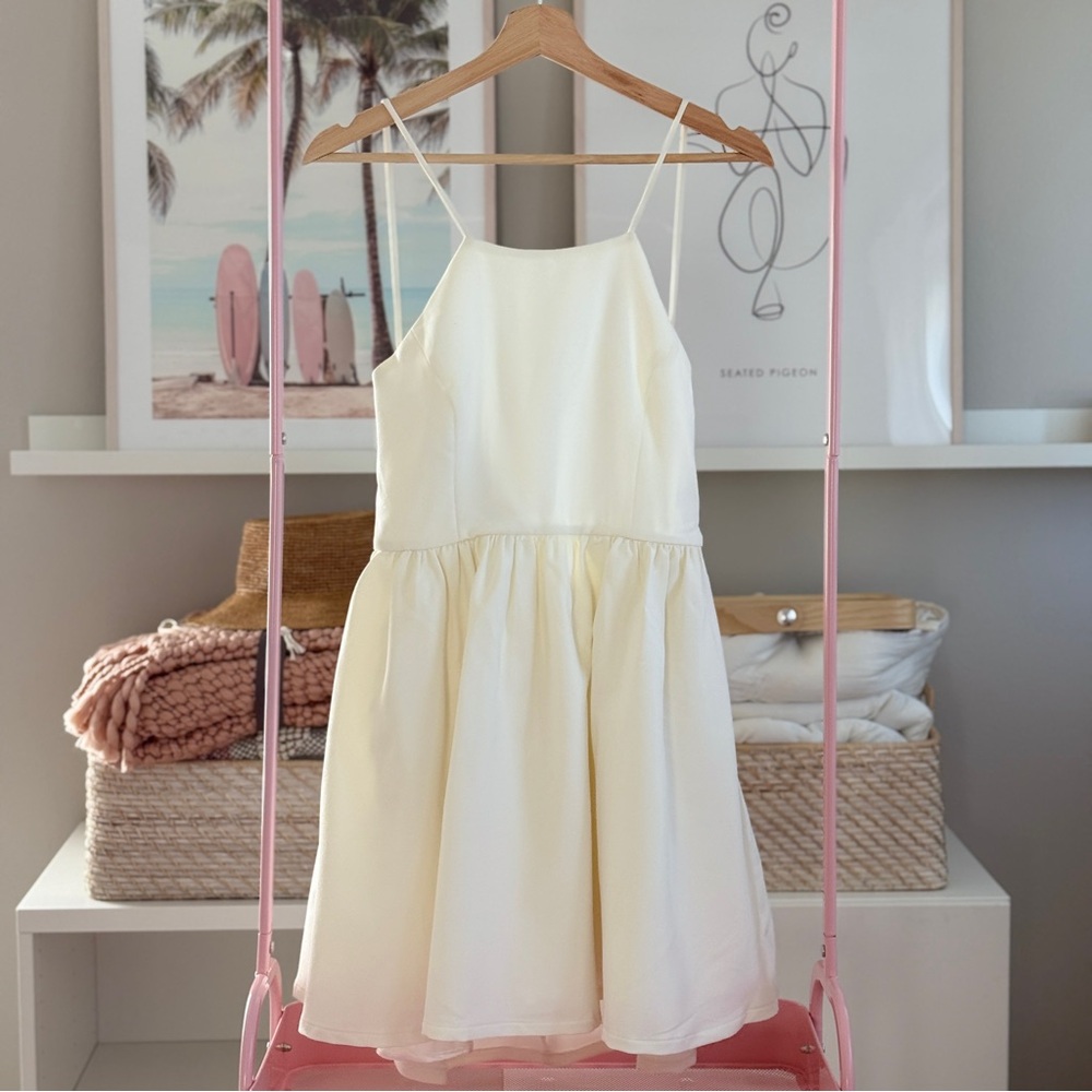 LuLu’s Satin Bow-Back Skater Dress, Ivory Cream (L) NWT